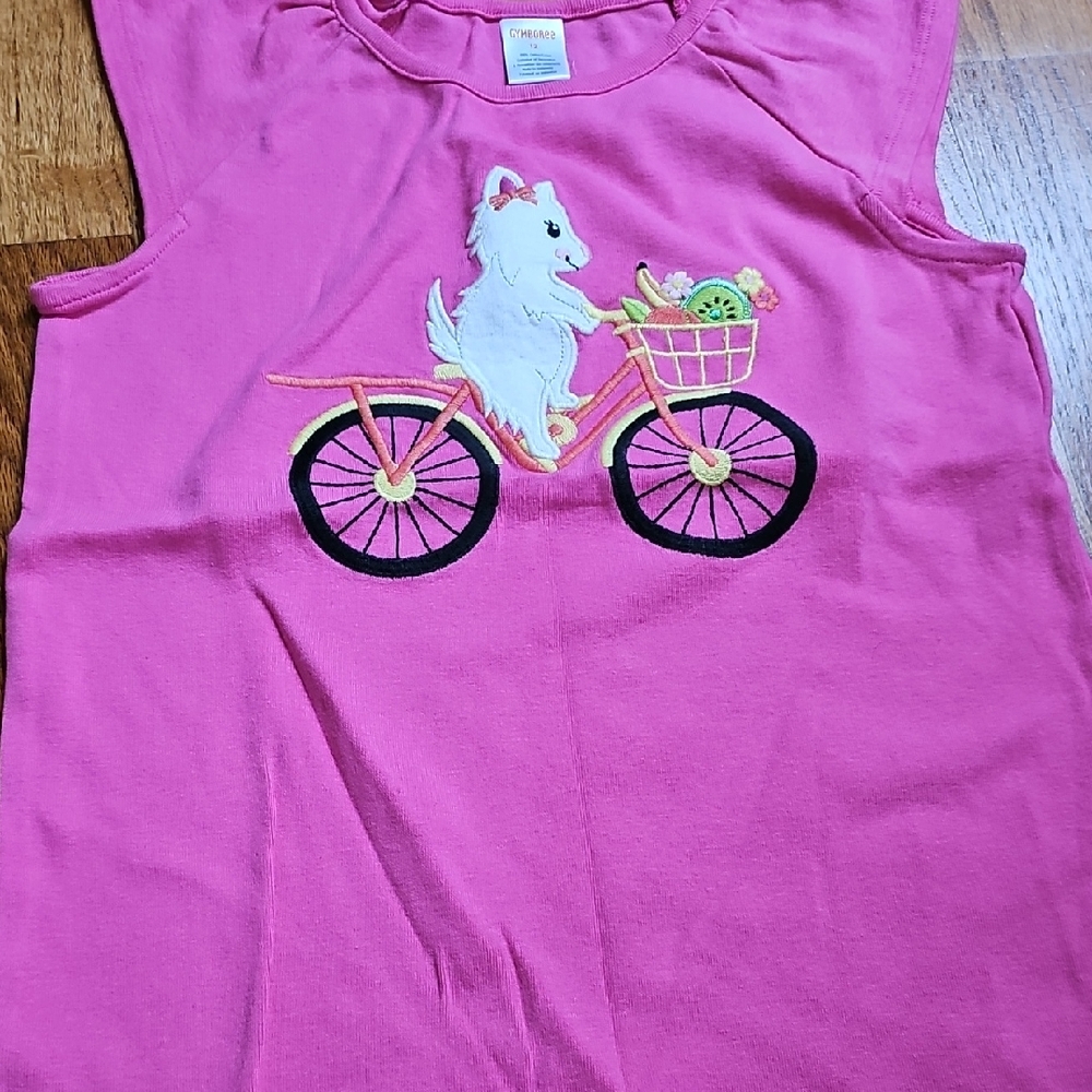 Gymboree Pink Tank Top with Dog and Bicycle Design